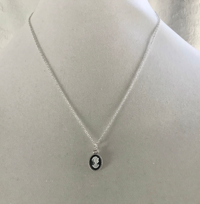 Tiny Cameo Pendant Necklace, Simple Minimalist Cameo Necklace, Adjustable Silver Metal Chain, Birthday Gift Teen, Girlfriend, Daughter image 1