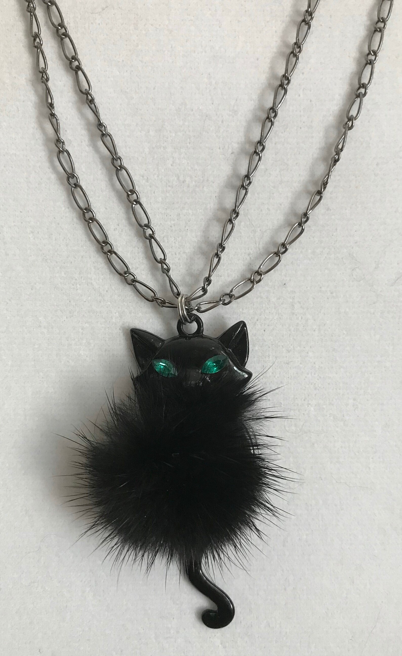 Long Black Cat Chain Necklace Halloween Cat Necklace Multi Etsy