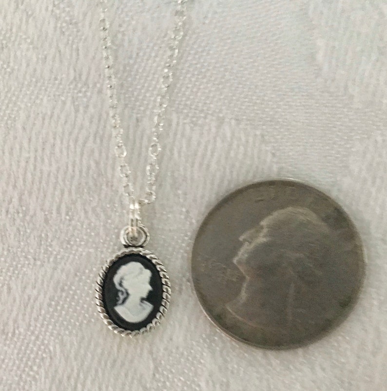 Tiny Cameo Pendant Necklace, Simple Minimalist Cameo Necklace, Adjustable Silver Metal Chain, Birthday Gift Teen, Girlfriend, Daughter image 3