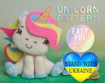 Felt Unicorn Sewing Pattern: DIY Stuffed Toy, Nursery Decor (PDF Pattern)