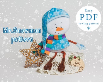 Christmas ornaments PDF felt pattern Snowman Easy Sewing Nursery decor Party Pdf sewing patterns tutorial Baby christmas toy doll pattern