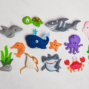Ensemble de jouets éducatifs créatures marines en feutre, cadeau créatures marines en feutre pour enfants, aimants pour enfants Animaux marins en peluche, décoration nautique sous la mer, chambre d'enfant