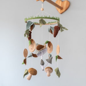 Mushroom mobile for nursery Woodland mobile Baby shower gifts Baby mobile neutral