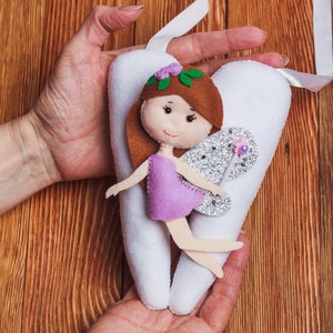 Personalized Tooth fairy pillow for girl nursery decor  Felt Tooth fairy pillow with kids name Keepsake pillow Custom colors