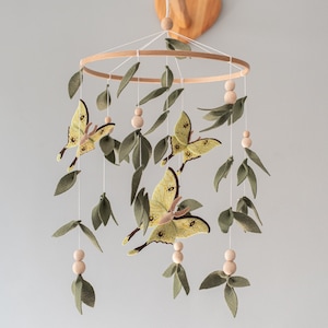 Lunar Moth Baby Mobile: Felt Woodland Nursery Decor