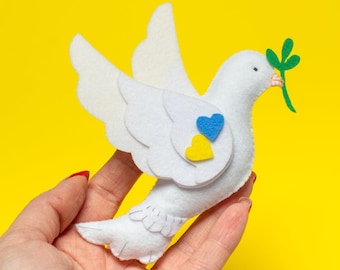 Dove ornaments with olive branch - Peace Bird Ornament hanging decor - Ukrainian Felt ornaments for Christmas tree