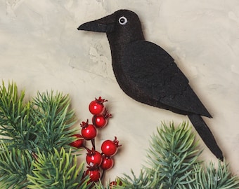 Crow ornament Christmas ornaments Raven memorial gift Felt bird ornaments Tree decor Black bird stuff toy Stocking stuffer