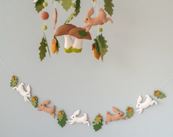 Mushroom garland Wall hanging decor Woodland Forest Felt mushroom banner Kids room nursery decor garland for mantle Snail and leaves garland