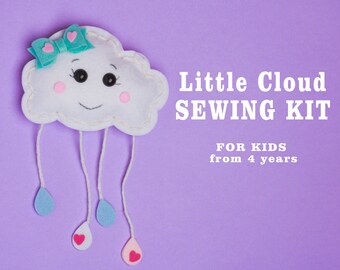 Learn to Sew Your Own Cloud Toy Sewing kit for kids Felt Craft Kit for Beginner Ages 4 and up Stuffed soft toy diy Girl birthday activity