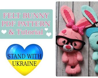 Bunny pattern Easter ornaments PDF felt pattern Rabbit Easy Sewing Nursery decor Party Pdf sewing patterns tutorial Baby toy doll pattern