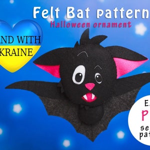 Plushie pattern Bat Halloween ornament diy PDF felt pattern Bat toy Easy Sewing for kids Party decor Halloween ornament Pattern Bat tutorial