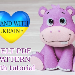 PDF felt hippo pattern Stuffed animal Easy Sewing Nursery decor Safari Jungle animals Baby Shower gift Mobile Hippopotamus tutorial Pattern