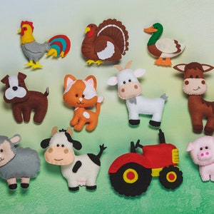 Farm animals Christmas ornaments Felt kids toys Horse Pig Cow Tractor Rooster Play Set Toddler magnets toys Stocking stuffers gift kids