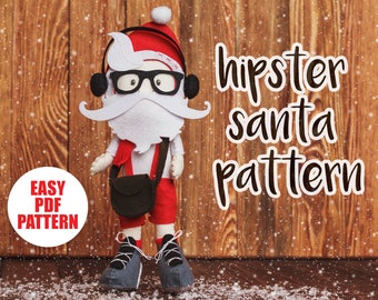 Santa hipster pattern Christmas ornaments diy PDF felt pattern Easy Sewing tutorial Nursery decor Boyfriend gift Party Baby toy doll pattern