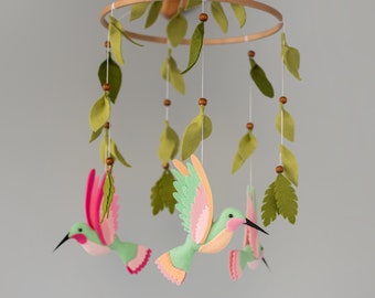 Hummingbird Baby Mobile Tropical Nursery Decor Felt birds mobile for crib