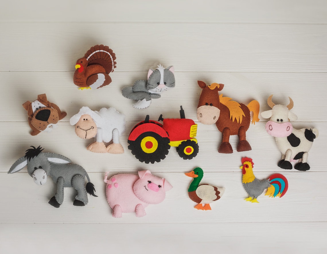 Felt farm animals set Christmas ornaments Barn Horse Pig Cow Etsy