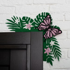 Felt Door Corner Decor: Tropical Butterfly, Monstera Leaf