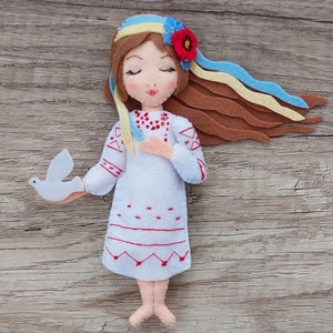 Ukraine sellers Woman of Ukraine Felt doll ornament Ukrainian girl gift Christmas ornament Ukrainian seller Felt Ukranian and white dove image 7