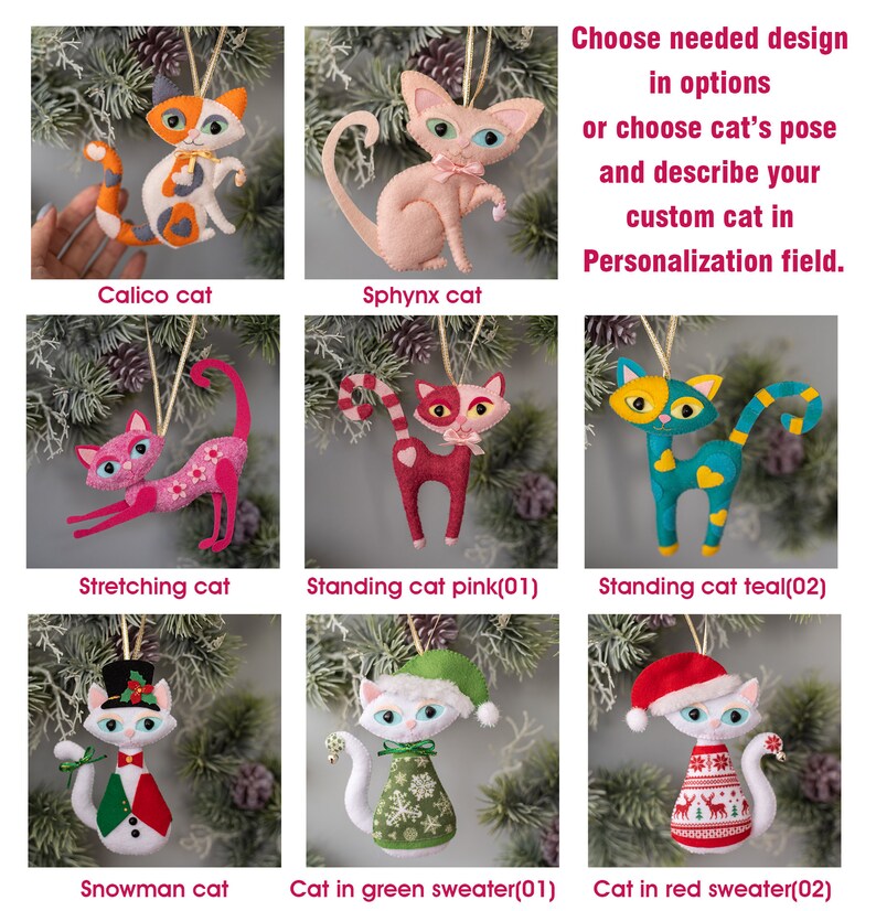 Cat ornament Custom cat ornament Personalized Pet Ornaments Felt cat plush gift Pet from photo Stocking stuffer gift Christmas ornaments image 4