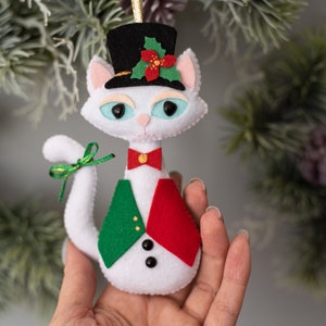 Felt cat ornament Christmas ornaments White cat ornament plush gift Pet lovers gift Stocking stuffer gift Housewarming gift image 6