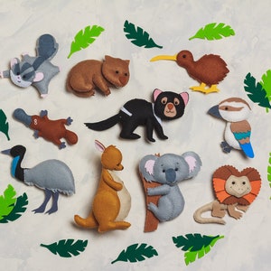 Felt australian animals Christmas ornaments Kids learning toys Magnets for toddlers First birthday gift for baby Emu Kangaroo Koala play set image 1