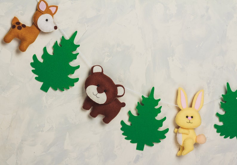 Felt animals garland Woodland baby garland Forest Kids room Etsy