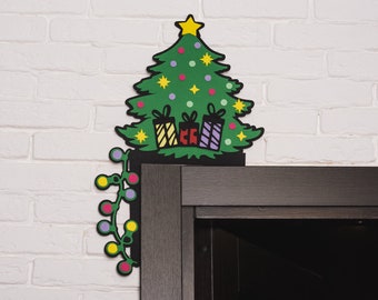 Door corner decor Christmas Holiday Door Trim Corners Christmas tree decor Large Door topper Above door decor