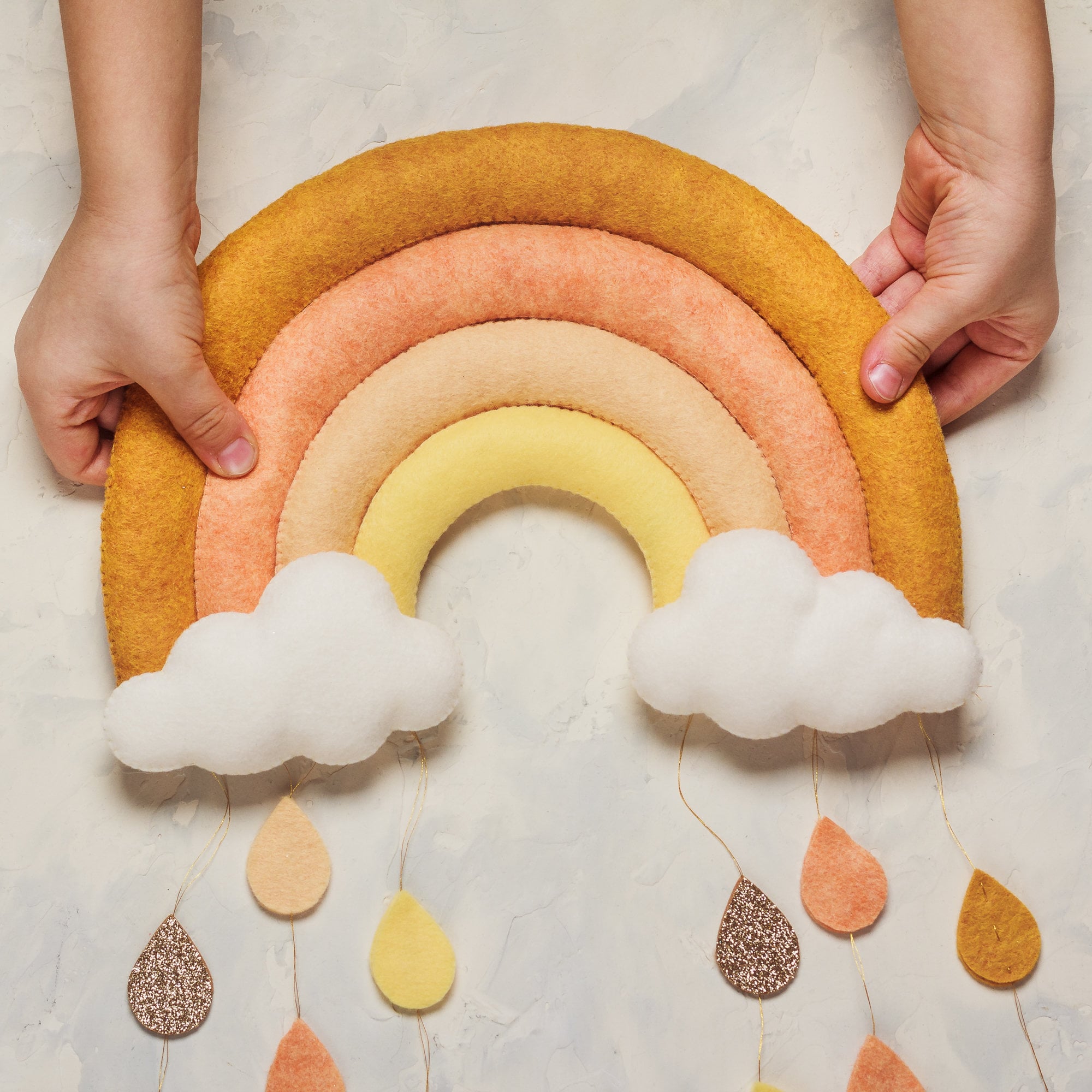 Boho rainbow Felt hanging toy Boho nursery decor Bohemian Wall Hanging decoration Orange Mustard