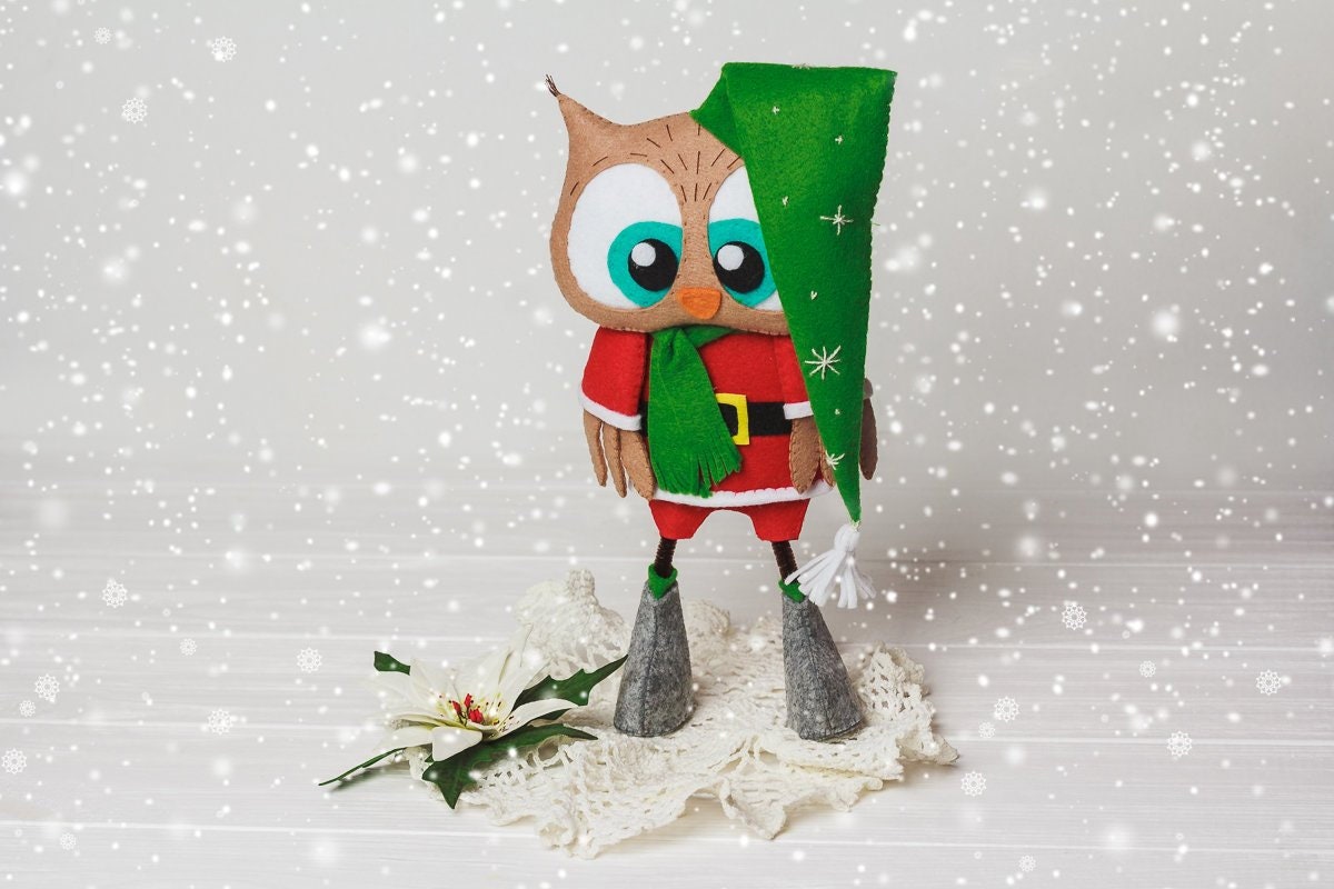 Felt Santa owl doll toy Christmas owl ornament Personalized baby toy Woodland stuffed animals Party 
