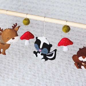 Forest Hanging toys set Baby gym toys set for newborns Woodland nursery decor Felt animals Deer Skunk Activity gym Baby shower gift for baby image 7