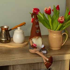 Coffee gnome Spring gnomes decor Funny coffee lover gift Coffee bar decor Personalized gnomes Brown gnome with legs Ukraine sellers image 10