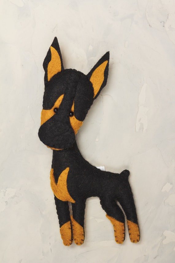 Felt Dog Ornament handcrafted Custom pet Doberman, stuffed a