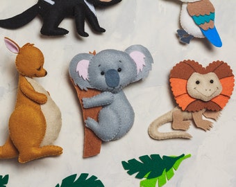 Felt animals Kids felt australian learning toys Christmas ornaments Magnets for toddlers Birthday gift for baby Emu Kangaroo Koala play set