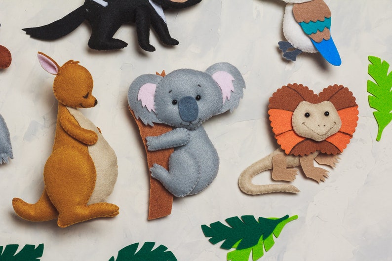 Felt australian animals Christmas ornaments Kids learning toys Magnets for toddlers First birthday gift for baby Emu Kangaroo Koala play set image 2