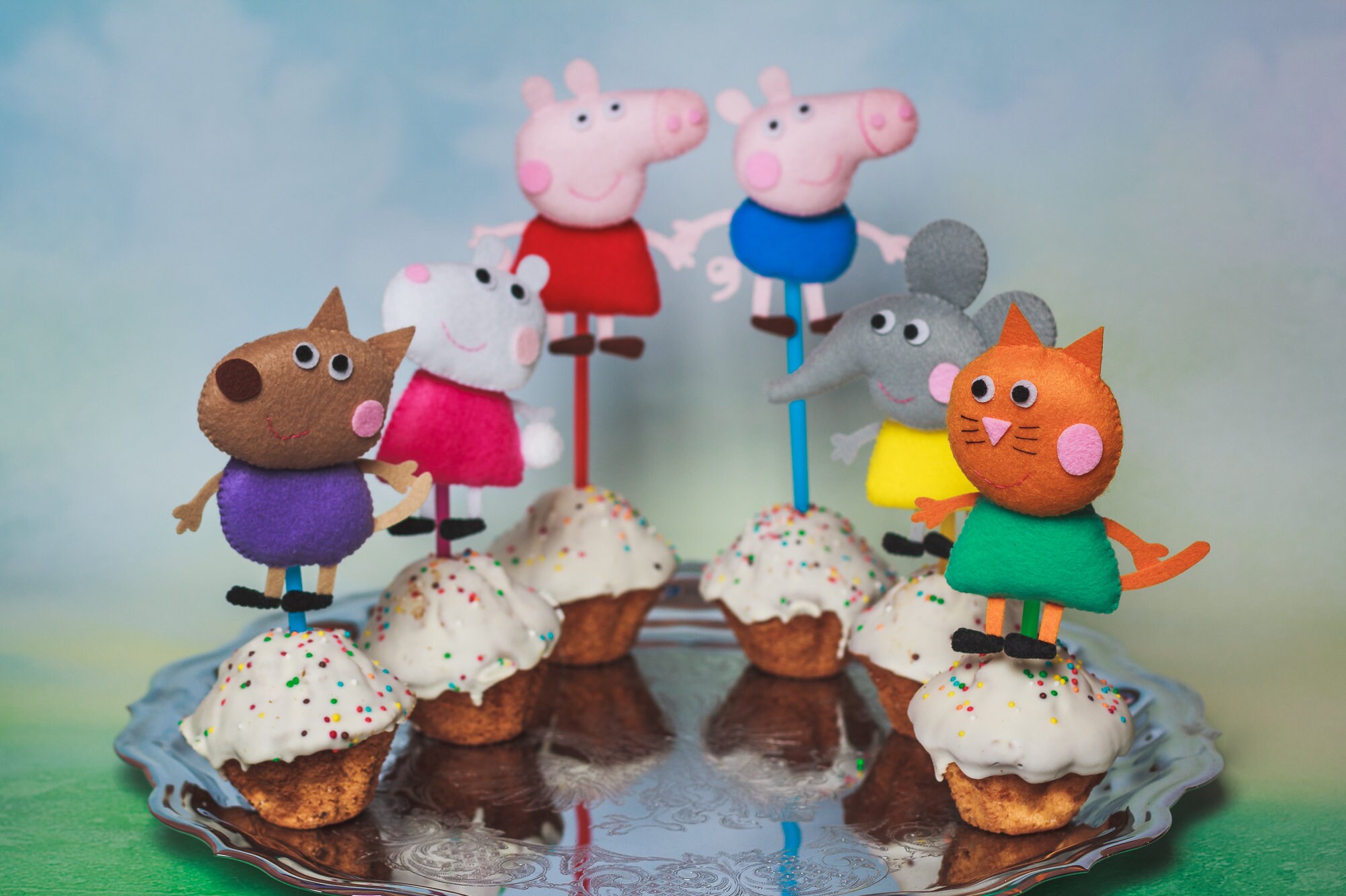 Peppa Pig Cake Topper Felt Kids Toys Peppa Family Cupcake Etsy