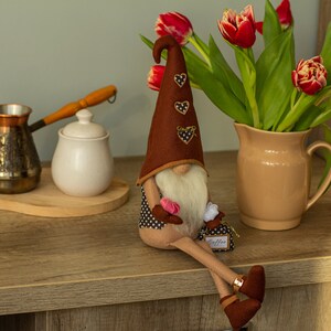 Coffee gnome Spring gnomes decor Funny coffee lover gift Coffee bar decor Personalized gnomes Brown gnome with legs Ukraine sellers image 4