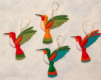 Hummingbird ornament Felt Christmas Ornaments Memorial gift  Felt bird ornaments Tree Hanging decor Humingbird engagement ornament