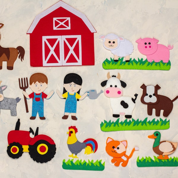 Farm animals magnets Flat Felt kids toys Story book Play Set Felt board Old MacDonald Horse Pig Cow Tractor Rooster Toddler toys gift kids
