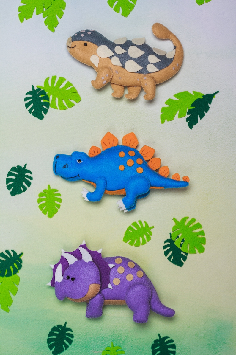 Dinosaur Christmas ornament Felt Personalized ornament toy Dino play set Felt kids toys Nursery decor T-Rex toddler Baby First birthday gift image 10