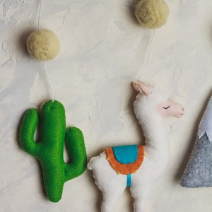 Llama ornament Christmas felt animal ornaments Stuffed Alpaca Mountains decoration Cactus Cacti tree decor Baby nursery decor Hanging toys image 3