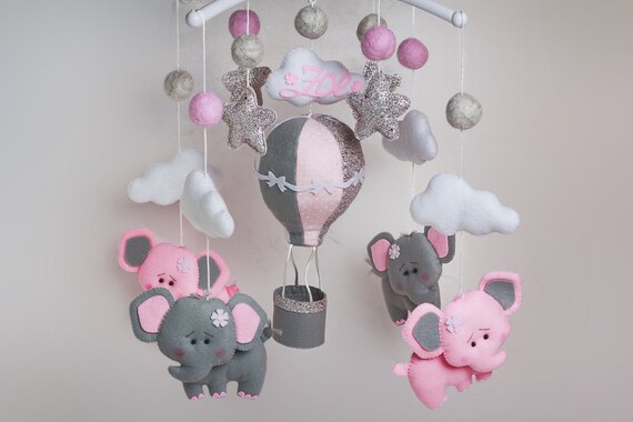 pink elephant cot mobile