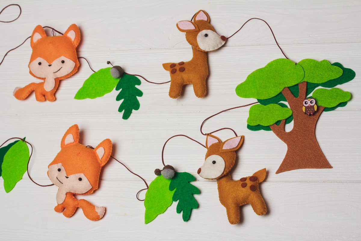 Woodland baby garland Felt animals garland Kids forest Baby Etsy