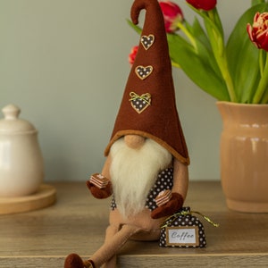 Coffee gnome Spring gnomes decor Funny coffee lover gift Coffee bar decor Personalized gnomes Brown gnome with legs Ukraine sellers image 2