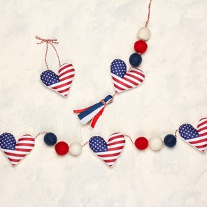4th of july banner Patriotic garland 4th of July ornaments American Flag heart Ukrainian sellers