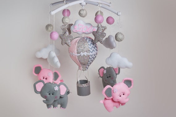 pink elephant cot mobile