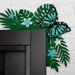 Door corner decor Summer Holiday Door Trim Corners Monstera leaf decor Butterfly Door topper Above door decor