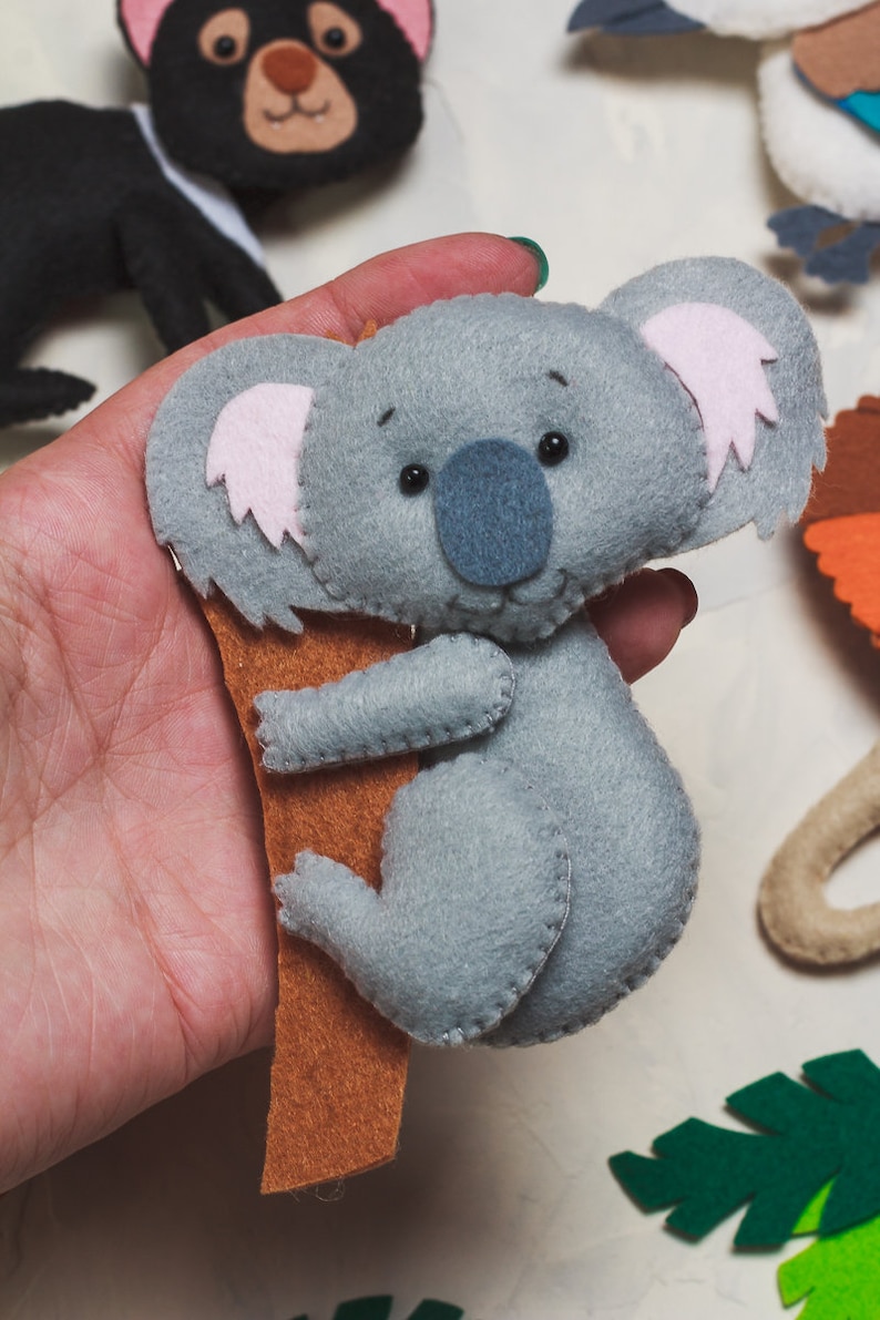 Felt australian animals Christmas ornaments Kids learning toys Magnets for toddlers First birthday gift for baby Emu Kangaroo Koala play set image 6