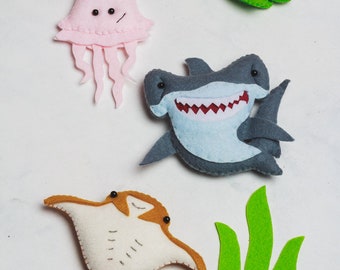 Felt Ocean Creature Ornaments: Christmas ornament Dolphin, Whale, Fish, Shark - Learning Toys