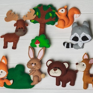 Felt Woodland animals Bear stuff toy Kids felt toys Forest Nursery decor plush magnets for toddlers First birthday gift for baby Owl animals