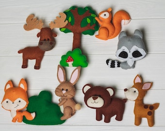 Felt Woodland animals Bear stuff toy Kids felt toys Forest Nursery decor plush magnets for toddlers First birthday gift for baby Owl animals